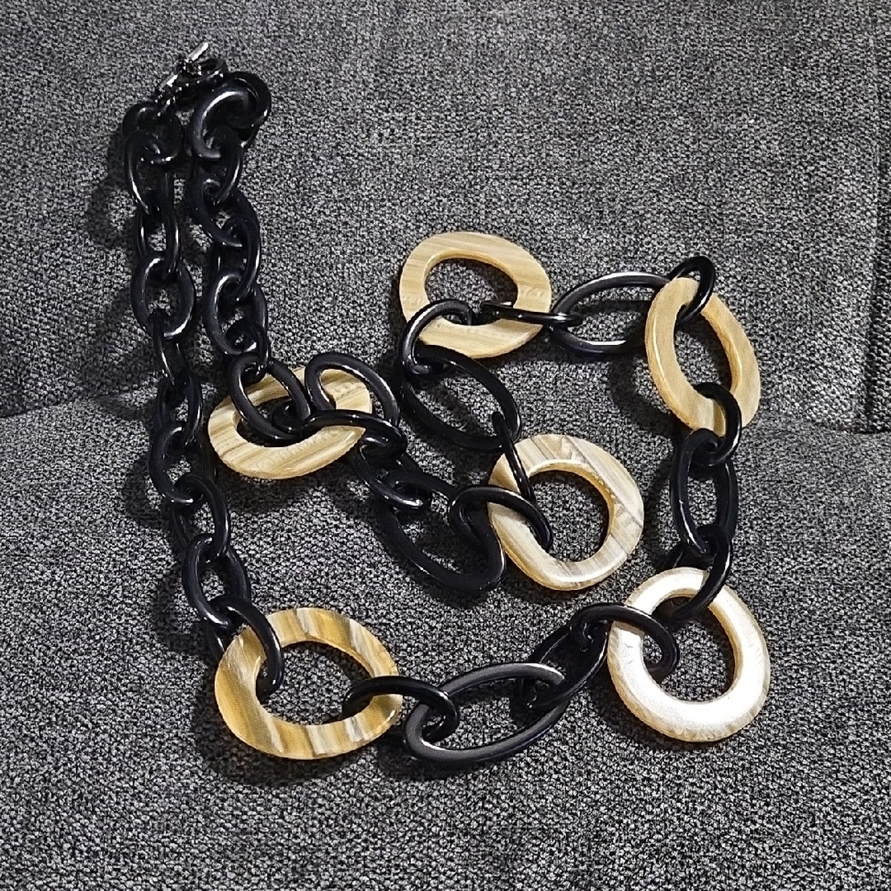 Talbots Black Long Chain & Fake Horn Links‎ Necklace- 40"